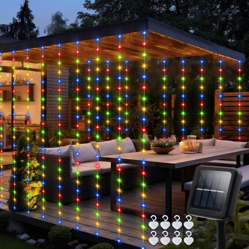 echosari Solar Curtain Lights 79ft x 6ft 144 LED Outdoor Curtain Lights Waterproof with Timer 8 Modes for Christmas Garden Patio Fence Wedding Wall Window Gazebo Decor Multicolor - Image 2