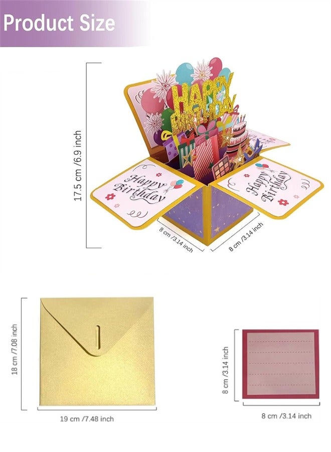 بطاقة عيد ميلاد سعيد ثلاثية الأبعاد، بطاقات تهنئة منبثقة ورقية ل مع بطاقة فارغة ومغلف، هدية عيد ميلاد فريدة للنساء والرجال والأطفال زوج وزوجة وأم وأب وابنة - Image 2