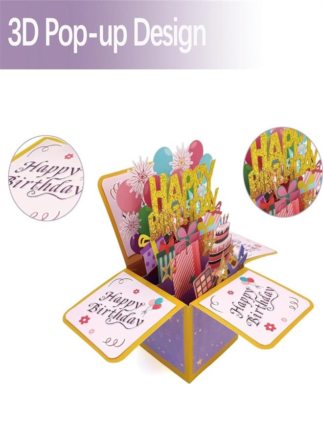 بطاقة عيد ميلاد سعيد ثلاثية الأبعاد، بطاقات تهنئة منبثقة ورقية ل مع بطاقة فارغة ومغلف، هدية عيد ميلاد فريدة للنساء والرجال والأطفال زوج وزوجة وأم وأب وابنة - Image 4