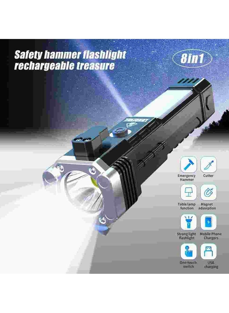 Generic Torch Lights,4 Modes Portable Rechargeable Emergency Led Flashlight Long Distance Beam Range With Power Bank,Hammer And Strong Magnets,Window Glass And Seat Belt Cutter 8 In 1  - Image 1