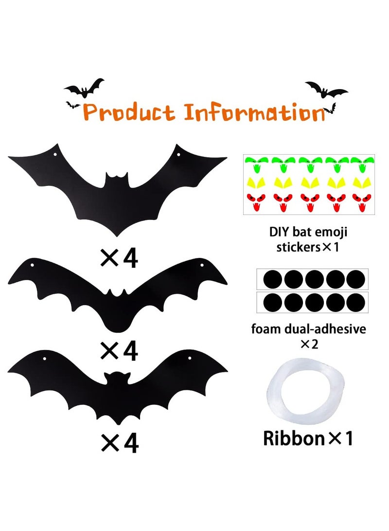 جورونب ديكورات الخفافيش المعلقة، 12 قطعة من الخفافيش الطائرة المزيفة ثلاثية الأبعاد الواقعية الكبيرة السوداء المعلقة المرعبة لحديقة المنزل أو الحديقة الخارجية - Image 3