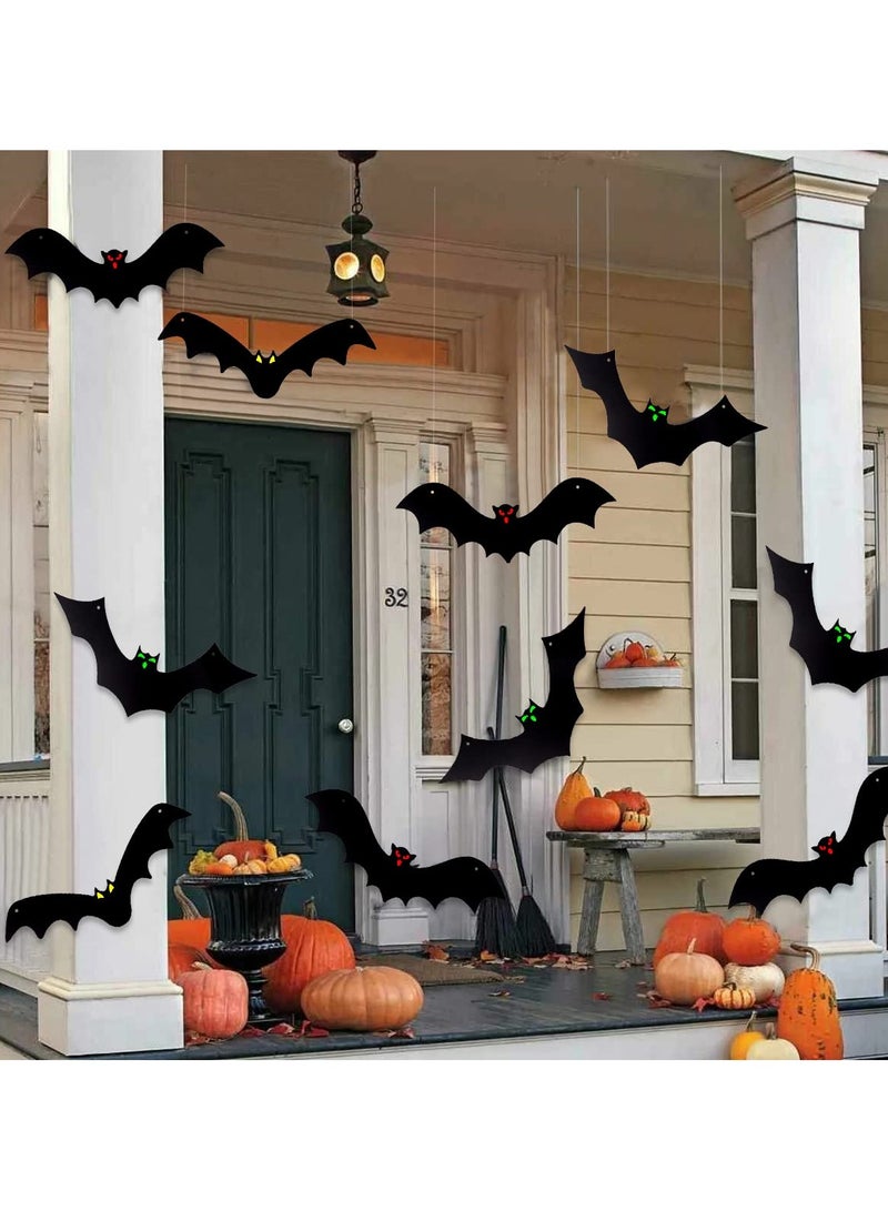 جورونب ديكورات الخفافيش المعلقة، 12 قطعة من الخفافيش الطائرة المزيفة ثلاثية الأبعاد الواقعية الكبيرة السوداء المعلقة المرعبة لحديقة المنزل أو الحديقة الخارجية - Image 5