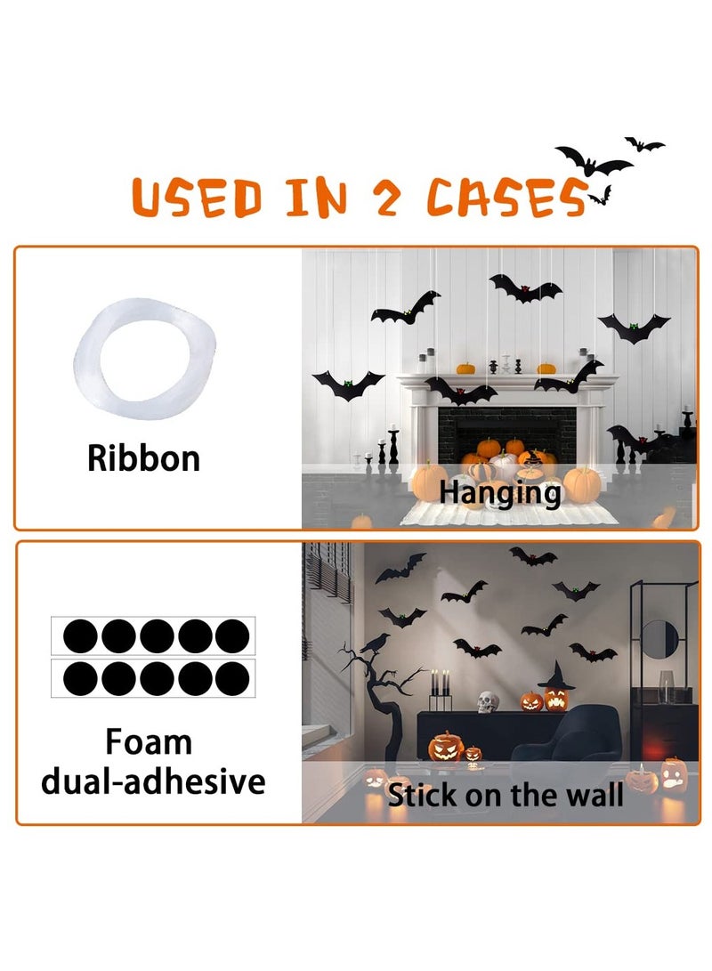 جورونب ديكورات الخفافيش المعلقة، 12 قطعة من الخفافيش الطائرة المزيفة ثلاثية الأبعاد الواقعية الكبيرة السوداء المعلقة المرعبة لحديقة المنزل أو الحديقة الخارجية - Image 4