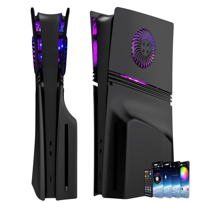 Dobewingdelou Faceplate for PS5 Pro Disc Edition with RGB Light Strip and Dust Filter with Cooling Vents DOBEWINGDELOU 400 Effects LED Light Ring Console Face Plate Cover DIY Decoration Kit Accessories Black - Image 2