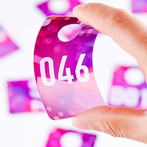 AIKESIWAY Live Plastic Number Tags Consecutive Live Number Tag, 1.97x3.15 Inch (5x8cm),Normal and Reverse Mirror Image Number Cards for Live Sales, Hanger Cards for Clothes, Reusable (1-100, Pink Spots) - Image 3