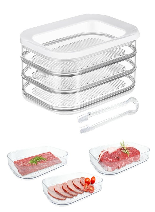 IBEQUEM Deli Meat Container for Fridge, Stackable Bacon Lunch Container for Refrigerator, Meal Prep Containers with Serving Tongs, Food Storage Boxes with Lid for Cold Cuts Salami Lunch Meat, BPA Free - Image 1