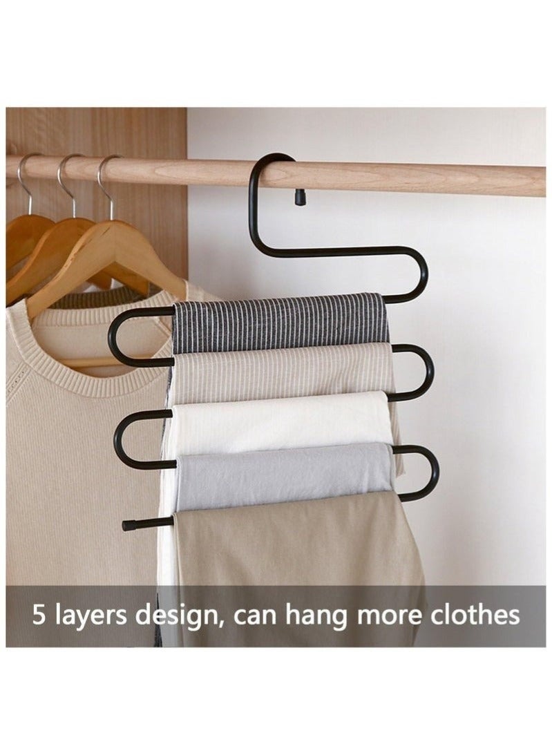 Happy Home 4 Pack Pants Hangers S Shaped Non Slip Trouser Hanger Stainless Steel S-Shape 5-Tier Clothes Hanger, Closet Space Saving, Hangers Closet Storage Organizer for Pants, Jeans, Scarves, Towels Hanging -Brown - Image 5