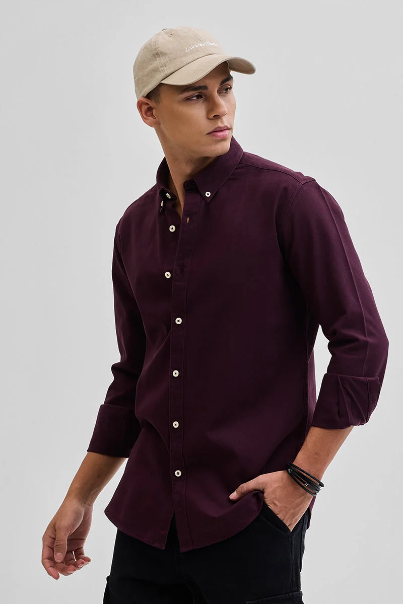 SNITCH Burgundy Burgundy Solid Twill Shirt for Men | Best Price UAE