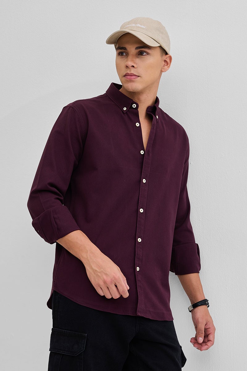 SNITCH Burgundy Solid Twill Shirt - Image 1