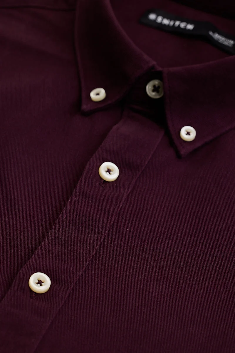 SNITCH Burgundy Solid Twill Shirt