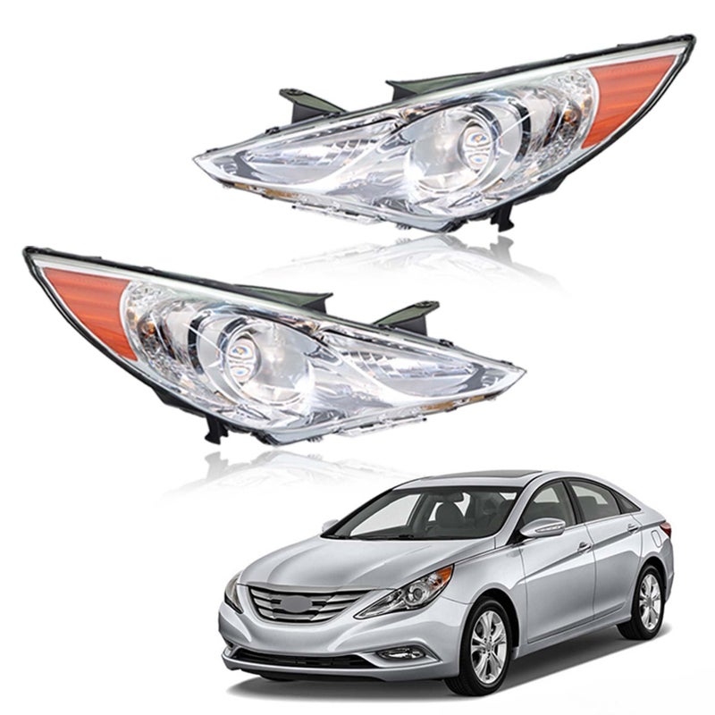Silscvtt Headlights Assembly with Amber Corner Replacement for Sonata 20112014 Headlamps Driver and Passenger Side