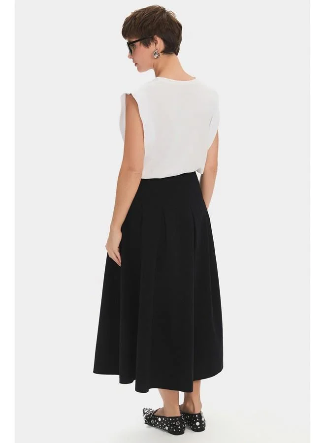 JUNE June Women 100% Cotton Pleated Midi Skirt Black