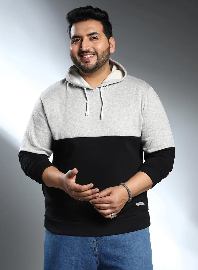 انستافاب بلس هودي رجالي مقاس كبير بياقة بغطاء رأس وأكمام طويلة بتصميم مريح للارتداء اليومي