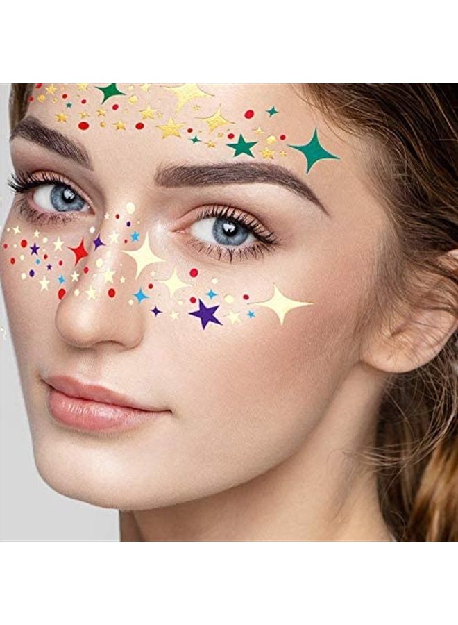 ,20 Sheets Face Metallic Temporary Tattoo Sticker, Face Gold Temporary Transfer Tattoo Freckle Sticker for Women Girls Halloween Makeup Dancer Costume Parties
