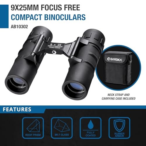 Barska Focus Free Compact Binoculars 9x25 – No Focus Needed, Fully Coated Optics, Waterproof Shockproof Armor, Lightweight Binoculars for Hiking, Birding, Sports, Travel - Image 2