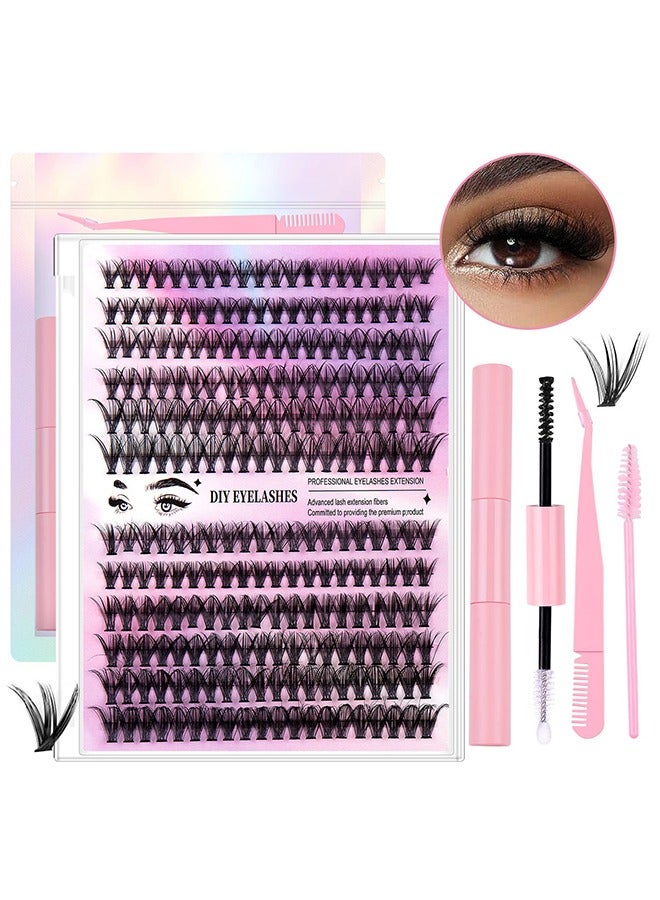 Segmented false eyelash set 240 clusters, 30D 40D Mix Lash Clusters, with Double Headed Glue, Tweezers, and Eyelash Brush, Eyelash Extension Kit, Enlarge Eyes Naturally, Curl Eyelash, DIY Eyelashes - Image 1