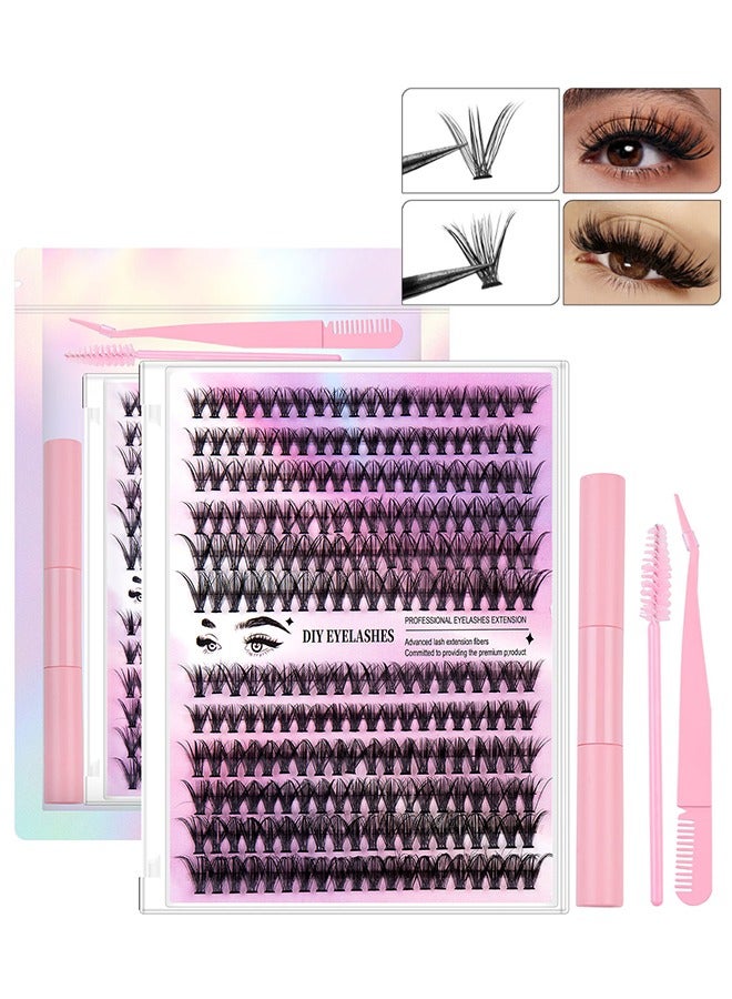 Segmented false eyelash set 240 clusters, 30D 40D Mix Lash Clusters, with Double Headed Glue, Tweezers, and Eyelash Brush, Eyelash Extension Kit, Enlarge Eyes Naturally, Curl Eyelash, DIY Eyelashes - Image 2