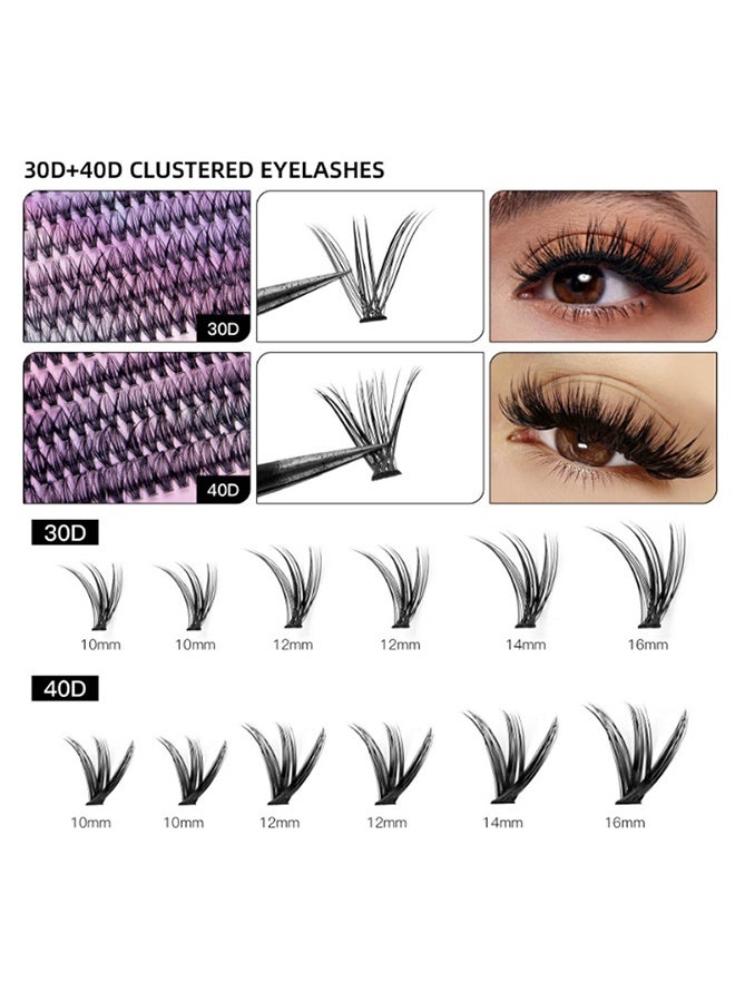 Segmented false eyelash set 240 clusters, 30D 40D Mix Lash Clusters, with Double Headed Glue, Tweezers, and Eyelash Brush, Eyelash Extension Kit, Enlarge Eyes Naturally, Curl Eyelash, DIY Eyelashes - Image 5