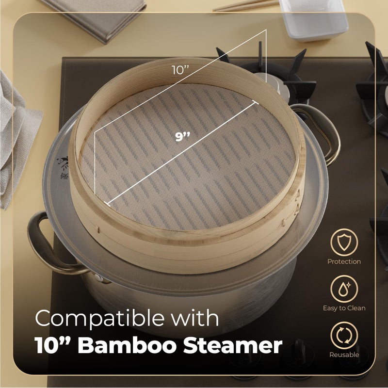 Prime Home Direct Bamboo Steamer Silicone Liners 10-Inch | 6 Count | BPA Free | Reusable & Non Stick for Air Fryer, Dumpling Food Steam Pot & Dim Sum Steaming | Round Mesh Parchment Baking Sheet Paper - Image 5