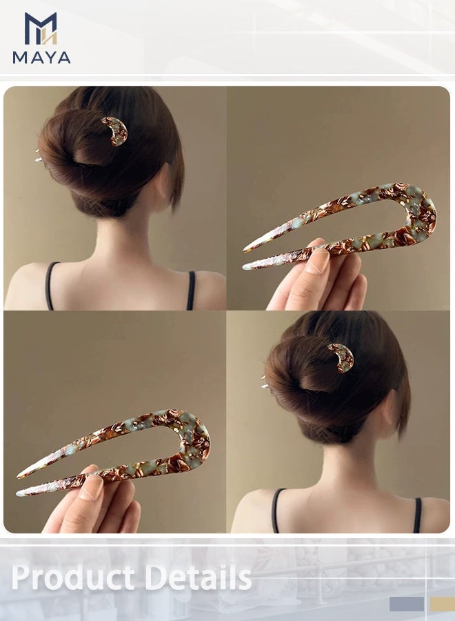 Maya 1pcs Vintage U Shaped Hairpin Acetic Acid Barrettes Bun Hair Stick - Image 2