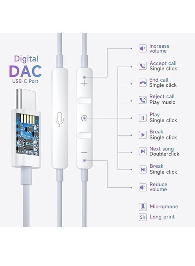 كيلا سماعات أذن مع منفذ USB-C، سماعات أذن سلكية مع جهاز تحكم عن بعد مدمج للتحكم في الموسيقى والمكالمات الهاتفية ومستوى الصوت، سماعات أذن لأجهزة iPhone 16/15 Pro Max وiPad Pro/Air وSamsung - Image 3