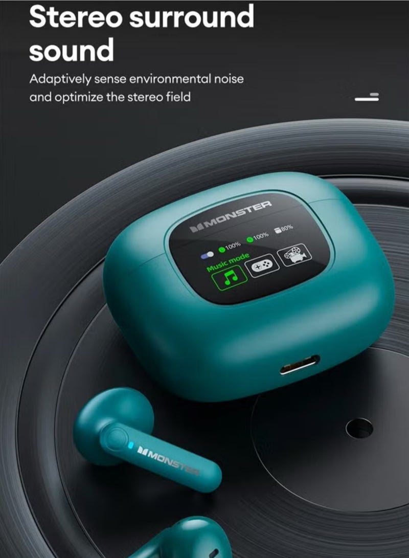 Monster Monster XKT20 Wireless Bluetooth Earbuds Gaming Headphones Deep Bass Low Latency Game Headset with Built-in Microphone Noise Canceling Green  - Image 2