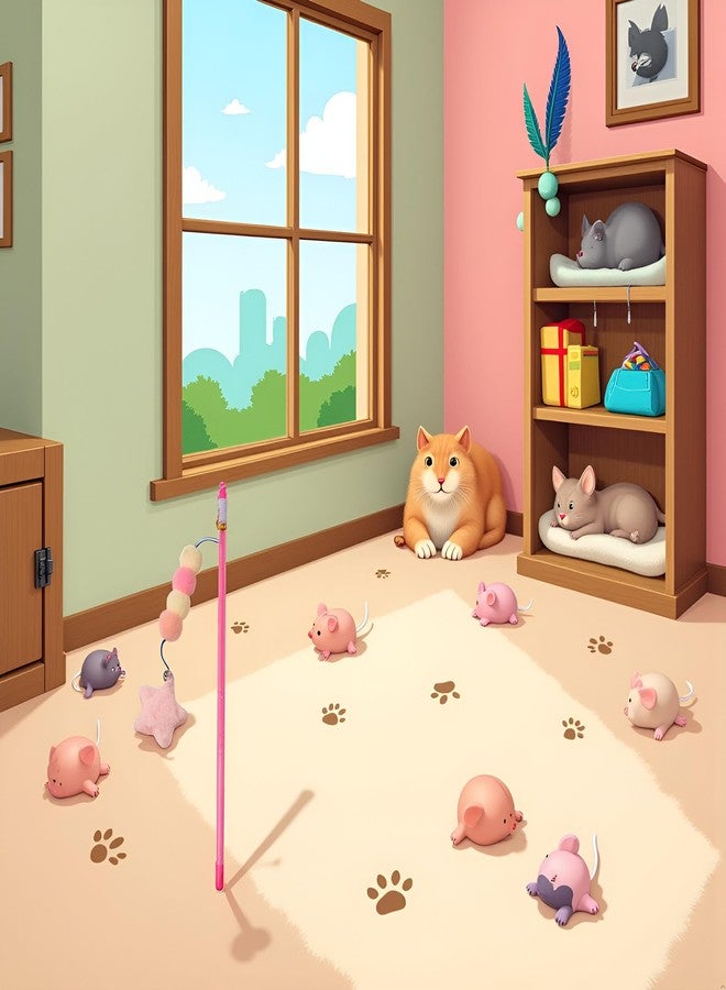 Bwexxt Pink Cat Stick Elastic Rope Plush Ball Star Pendant Bite-Resistant Plush Ball Star Pendant Cat Feather Grip Relieve Boredom Handmade Kitten Teaser Wand Mice and Animals Pet Supplies - Image 3