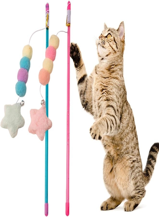 Bwexxt Pink Cat Stick Elastic Rope Plush Ball Star Pendant Bite-Resistant Plush Ball Star Pendant Cat Feather Grip Relieve Boredom Handmade Kitten Teaser Wand Mice and Animals Pet Supplies - Image 5