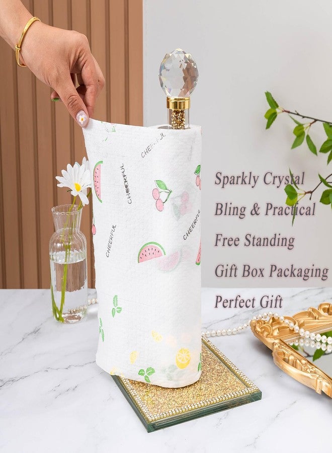 Hochance Gold Crystal Standing Paper Towel Roll Holder Countertop Weighted Rack,Glam Cute Bling Rhinestone Jeweled Diamonds Modern Decoration Christmas Housewarming Gifts for Kitchen Home Bar - Image 2