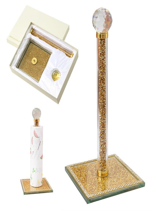 Hochance Gold Crystal Standing Paper Towel Roll Holder Countertop Weighted Rack,Glam Cute Bling Rhinestone Jeweled Diamonds Modern Decoration Christmas Housewarming Gifts for Kitchen Home Bar - Image 1