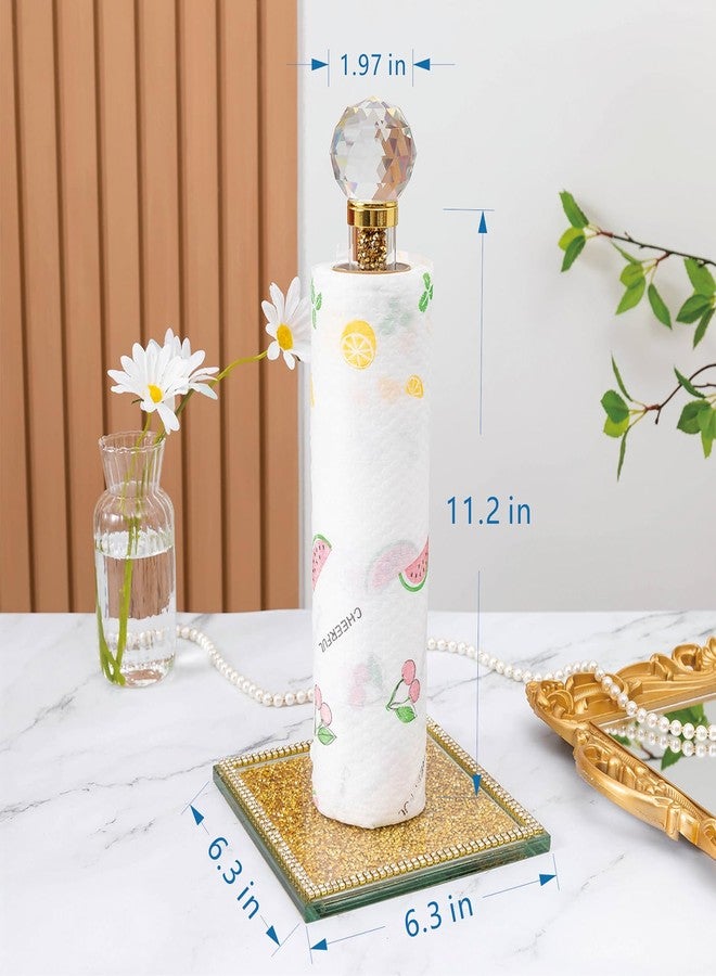 Hochance Gold Crystal Standing Paper Towel Roll Holder Countertop Weighted Rack,Glam Cute Bling Rhinestone Jeweled Diamonds Modern Decoration Christmas Housewarming Gifts for Kitchen Home Bar - Image 3