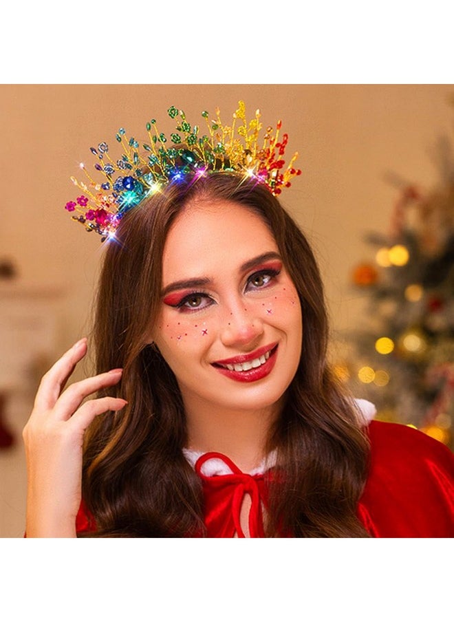 Woeoe - Crystal Princess Queen Headband Light Up Colorful Beads Crown Bridal Women Headpiece With Combs For Christmas Party Prom Bride Wedding - Image 1