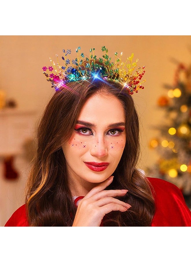 Woeoe - Crystal Princess Queen Headband Light Up Colorful Beads Crown Bridal Women Headpiece With Combs For Christmas Party Prom Bride Wedding - Image 1