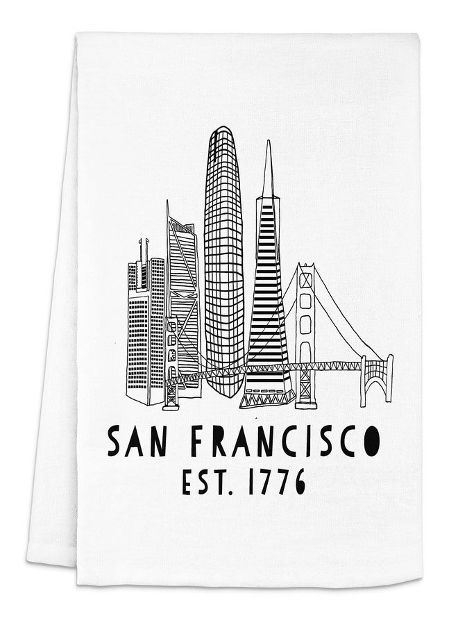 Moonlight Makers Original Dish Towel, San Francisco Skyline Flour Sack Kitchen Towel, Sweet Housewarming Gift, Farmhouse Kitchen Decor, White or Gray (White) - Image 1