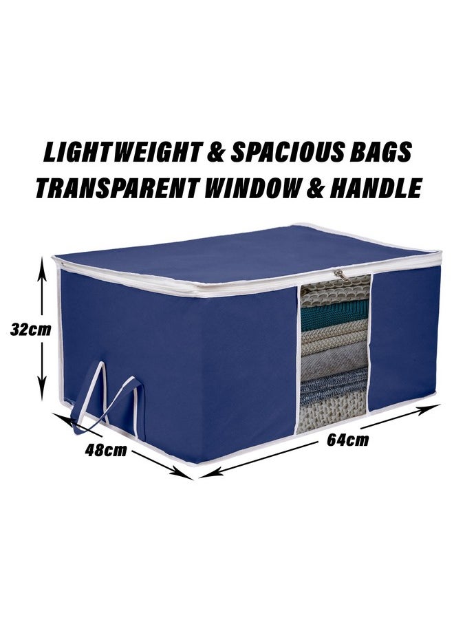 Kuber Industries Kuber Industries Underbed Storage Bag | Clothes Storage Organizer | Blanket Cover with Clear Window | Zipper Closure & Handle Cloth Organizer | Plain White Border | Large | Pack of 2 | Navy Blue  - Image 3