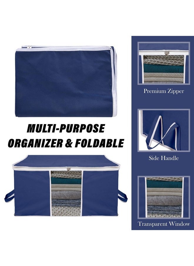 Kuber Industries Kuber Industries Underbed Storage Bag | Clothes Storage Organizer | Blanket Cover with Clear Window | Zipper Closure & Handle Cloth Organizer | Plain White Border | Large | Pack of 2 | Navy Blue  - Image 4