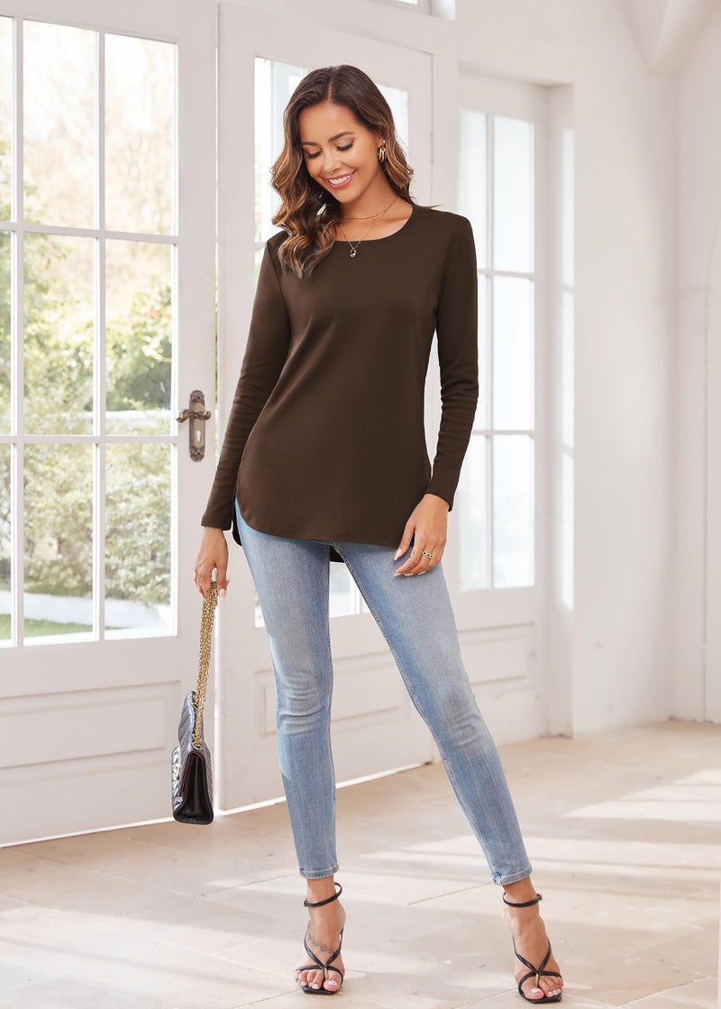 Herou Women's Casual Long Sleeve T Shirt Crewneck With Side Split Fall Pullover Loose Tunic Sweater Tops - Image 5