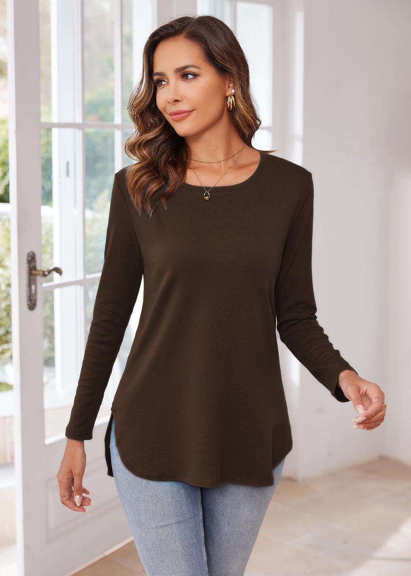 Herou Women's Casual Long Sleeve T Shirt Crewneck With Side Split Fall Pullover Loose Tunic Sweater Tops - Image 3