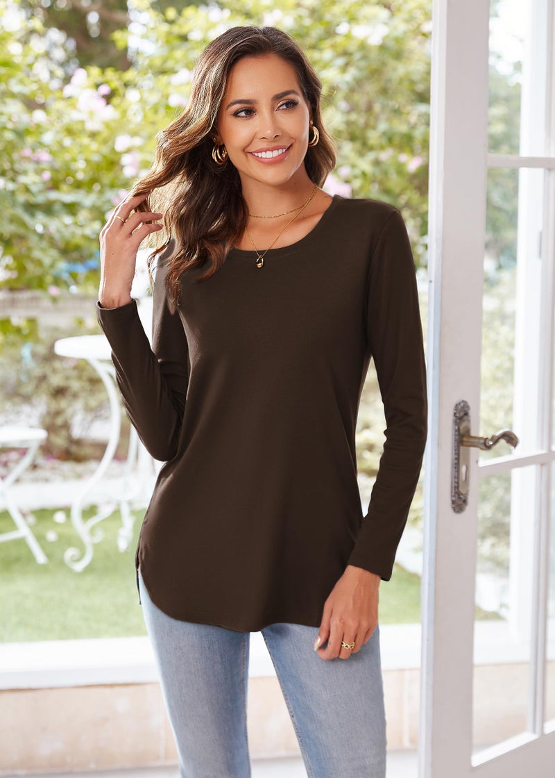 Herou Women's Casual Long Sleeve T Shirt Crewneck With Side Split Fall Pullover Loose Tunic Sweater Tops - Image 2