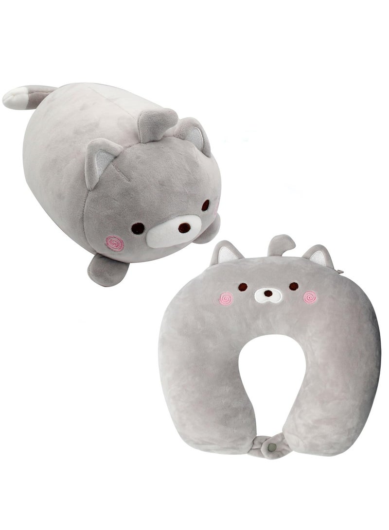 CMGTYYD. وسادة السفر للأطفال، وسادة السفر 2 في 1 للأطفال، وسادة سفر للأطفال، وسادة الرقبة والرقبة الناعمة والرائعة على شكل دب حيوانات تتحول إلى وسادة رقبة على شكل حرف U لتوفير الراحة أثناء رحلات الطائرة والسيارة والقطار والحافلة - Image 1