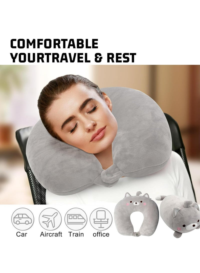 CMGTYYD. وسادة السفر للأطفال، وسادة السفر 2 في 1 للأطفال، وسادة سفر للأطفال، وسادة الرقبة والرقبة الناعمة والرائعة على شكل دب حيوانات تتحول إلى وسادة رقبة على شكل حرف U لتوفير الراحة أثناء رحلات الطائرة والسيارة والقطار والحافلة - Image 4