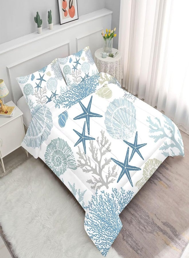 FUYEUN Coastal Comforter Set Full Size Beach Nautical Bedding for Kids Teens Men Women Shell Coral Starfish Ocean Quilt Bedroom Decor 1 Comforter 2 Pillowcases - Image 2
