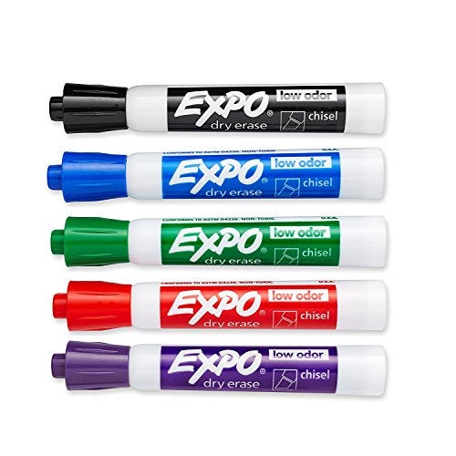 Expo Low Odor Dry Erase Markers, Chisel Tip, Assorted Colors, 5-Count - Image 2