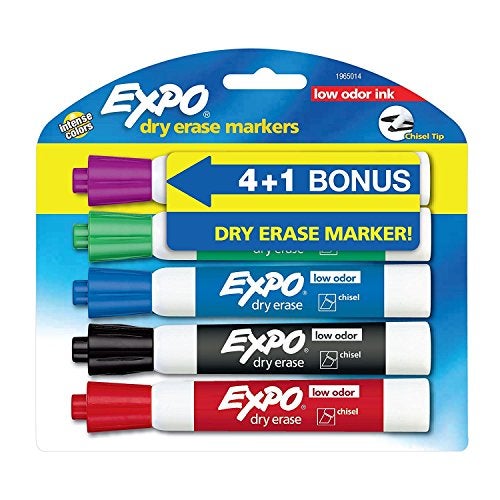 Expo Low Odor Dry Erase Markers, Chisel Tip, Assorted Colors, 5-Count - Image 1