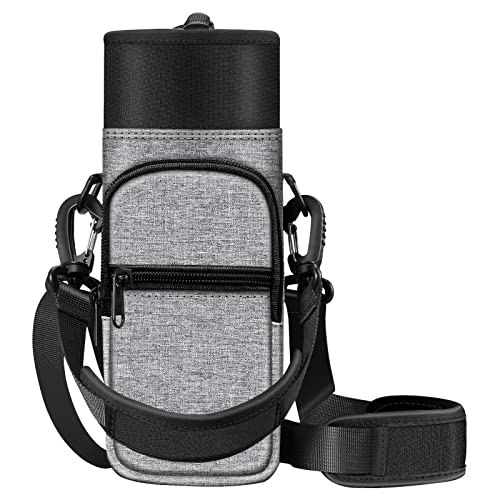 CaseBot Water Bottle Carrier Bag Sling Case, Sports Water Bottle Pouch Holder Sleeve with Adjustable Shoulder Hand Strap and 2 Pockets for Men Women Hiking Camping Travelling, Gray - Image 1