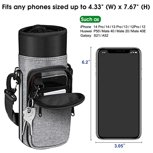 CaseBot Water Bottle Carrier Bag Sling Case, Sports Water Bottle Pouch Holder Sleeve with Adjustable Shoulder Hand Strap and 2 Pockets for Men Women Hiking Camping Travelling, Gray - Image 3