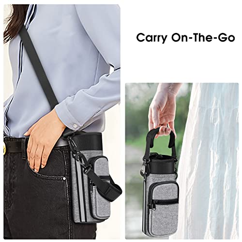 CaseBot Water Bottle Carrier Bag Sling Case, Sports Water Bottle Pouch Holder Sleeve with Adjustable Shoulder Hand Strap and 2 Pockets for Men Women Hiking Camping Travelling, Gray - Image 5
