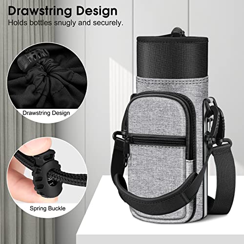 CaseBot Water Bottle Carrier Bag Sling Case, Sports Water Bottle Pouch Holder Sleeve with Adjustable Shoulder Hand Strap and 2 Pockets for Men Women Hiking Camping Travelling, Gray - Image 4