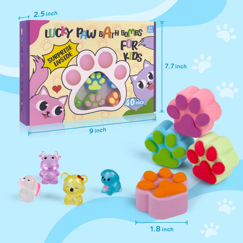 leoce Bath Bombs for Kids with Surprise Inside, 40 Large Number Pack Paw Shape Bath Bombs Gift Set, Natural Organic Kids Bubble Bath Fizzy for Girls Boys with Bath Toys Inside - Image 3