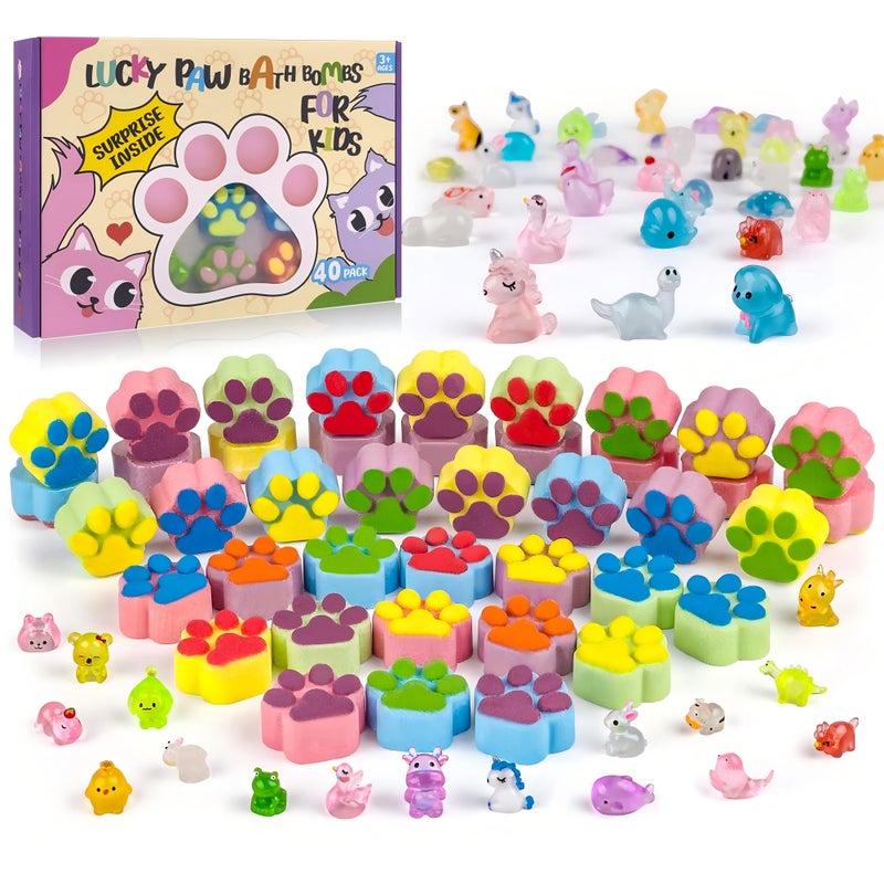 leoce Bath Bombs for Kids with Surprise Inside, 40 Large Number Pack Paw Shape Bath Bombs Gift Set, Natural Organic Kids Bubble Bath Fizzy for Girls Boys with Bath Toys Inside - Image 1
